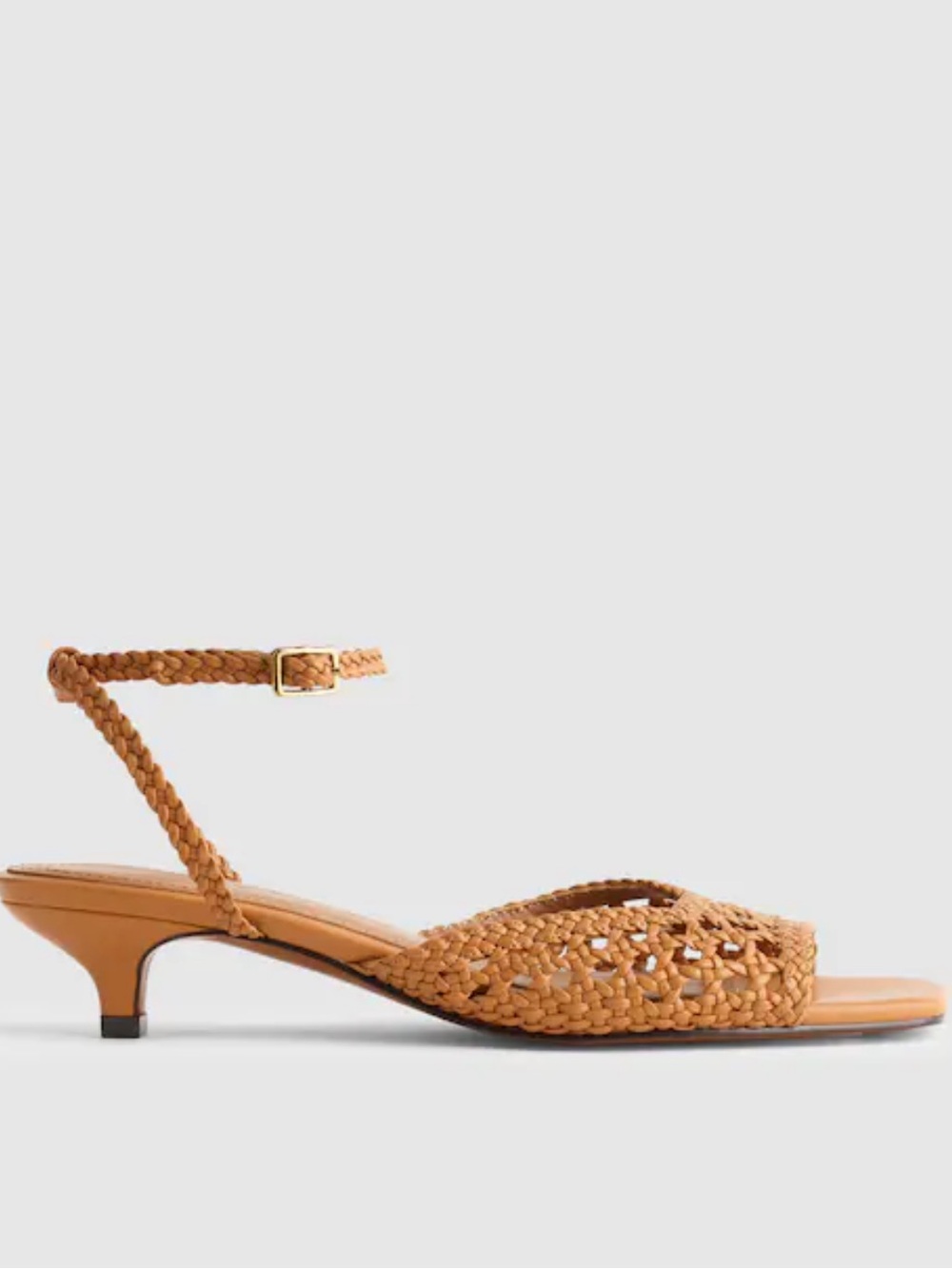 Madewell The Tyra Ankle-Strap Kitten-Heel Sandal in Woven Leather OA490